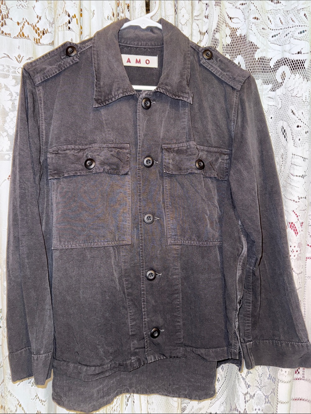 AMO ruffle back Washed Charcoal Military Field Jacket